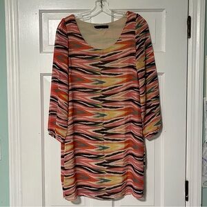 Peaches n Cream Vibrant Patterned Long Sleeve bold shift Dress